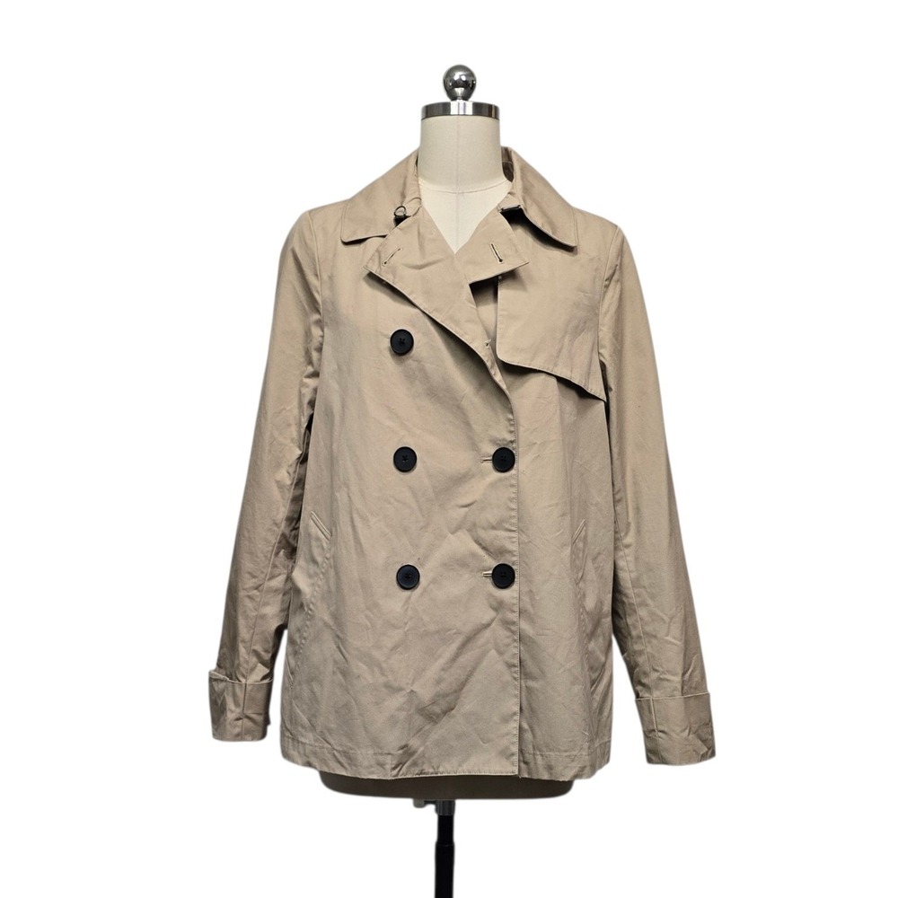 Everlane Womens Khaki Tan Double Breasted Short Trench Coat Jacket Size Large